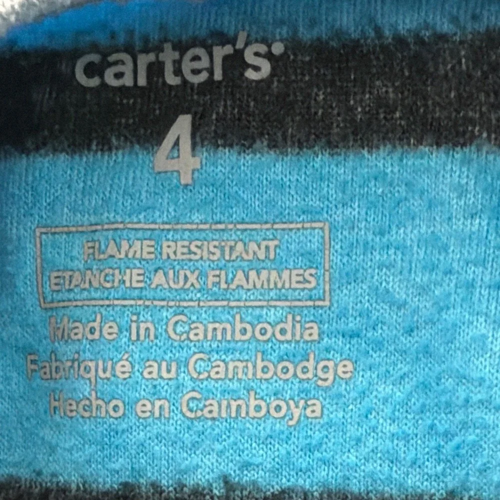 Carters Kids Blue Black Striped Polar Bear Fleece‎ Footed Pajamas Sleeper Size 4